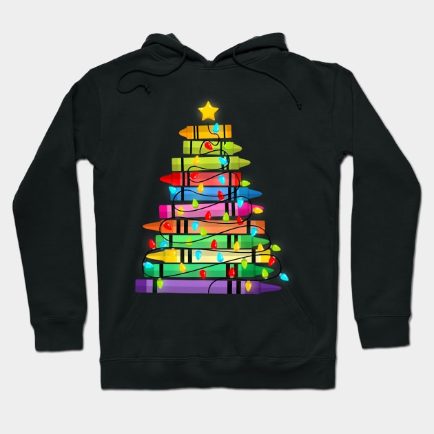 Teacher Crayon Christmas Tree Lights Student School Xmas Hoodie by rivkazachariah